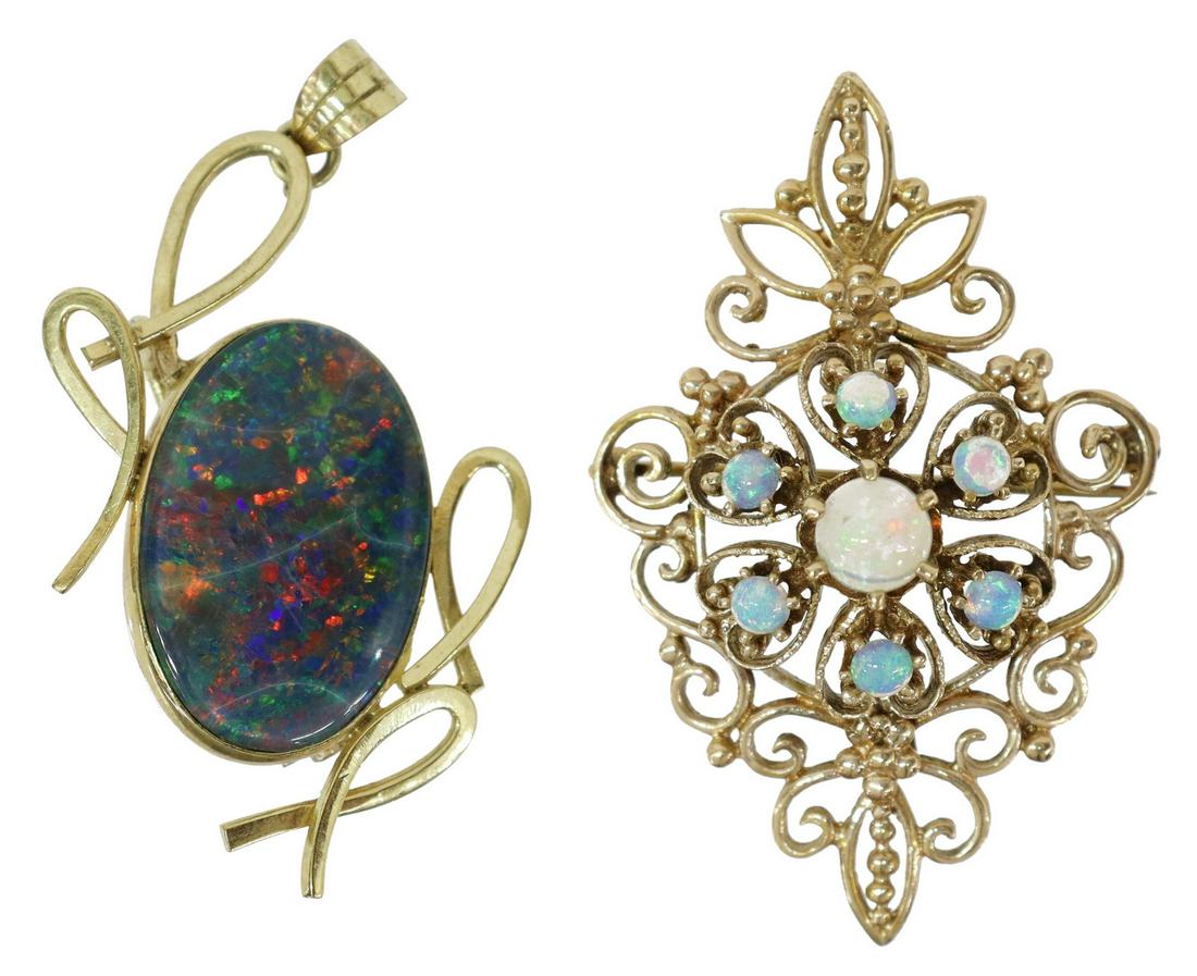 (2) ESTATE YELLOW GOLD & OPAL PENDANT BROOCHES (1 of 4)