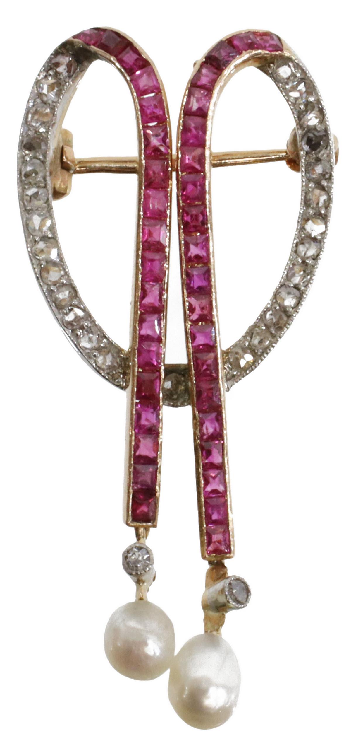 ESTATE 18KT GOLD, PLATINUM & DIAMOND BROOCH (1 of 2)