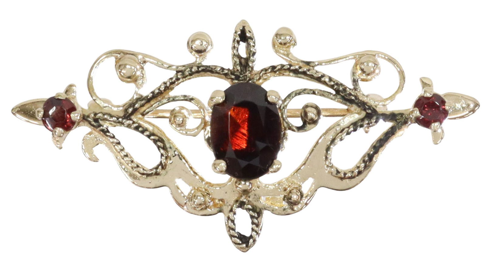 ESTATE 14KT YELLOW GOLD & GARNET BROOCH / PIN (1 of 3)