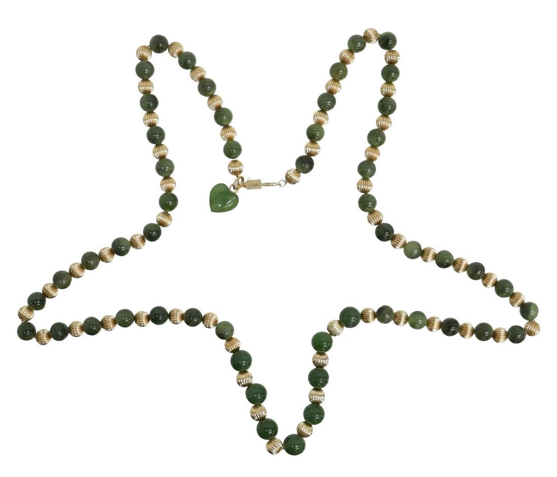 ESTATE NEPHRITE JADE & 14KT GOLD BEADED NECKLACE (1 of 4)