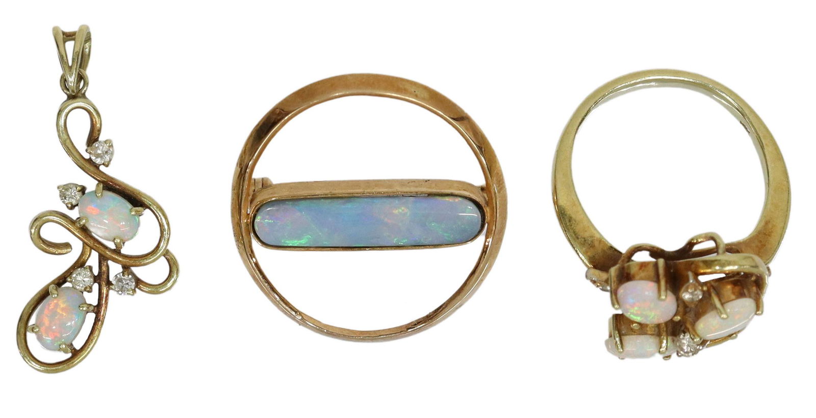 (3) ESTATE 14KT GOLD OPAL & DIAMOND JEWELRY (1 of 6)