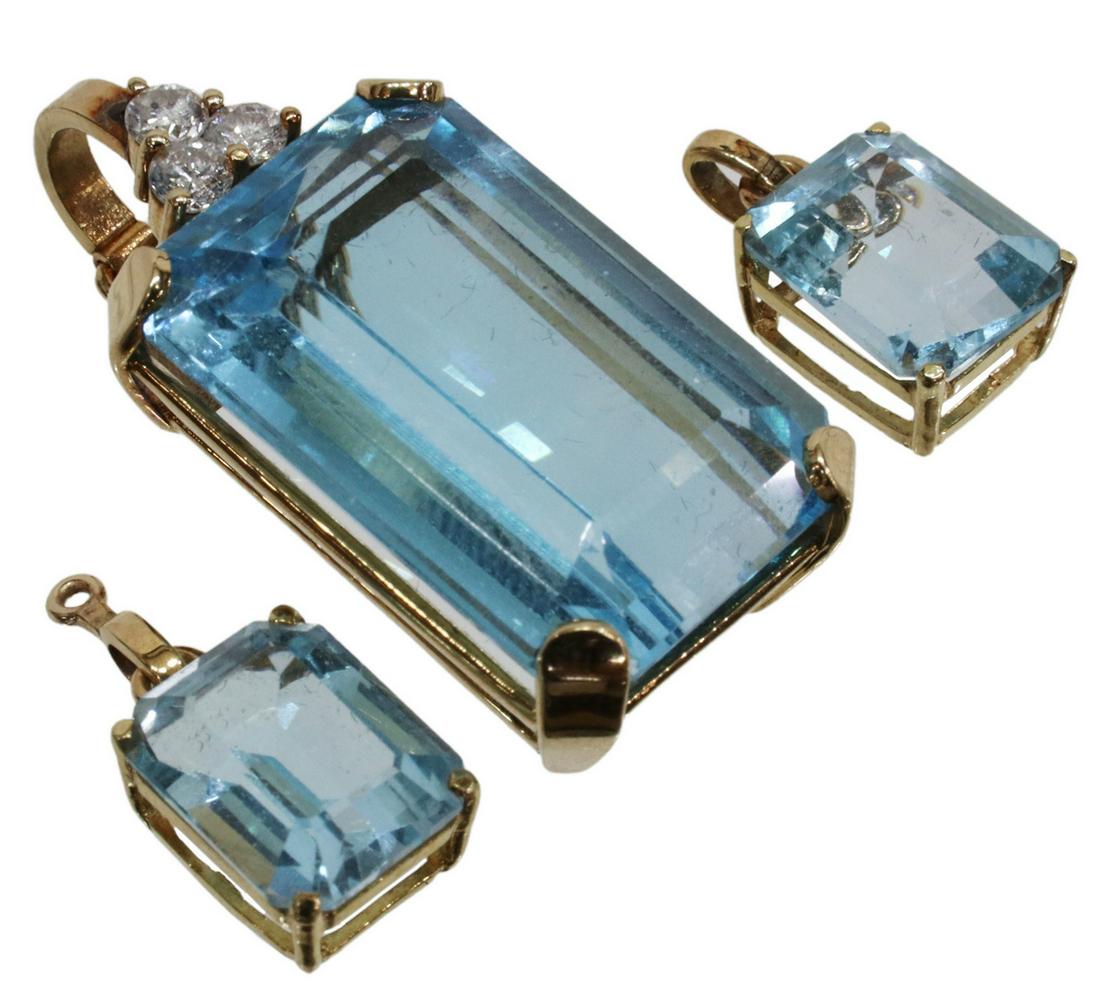 (3) 14KT SYNTHETIC TOPAZ PENDANT & EARRING DROPS (1 of 3)