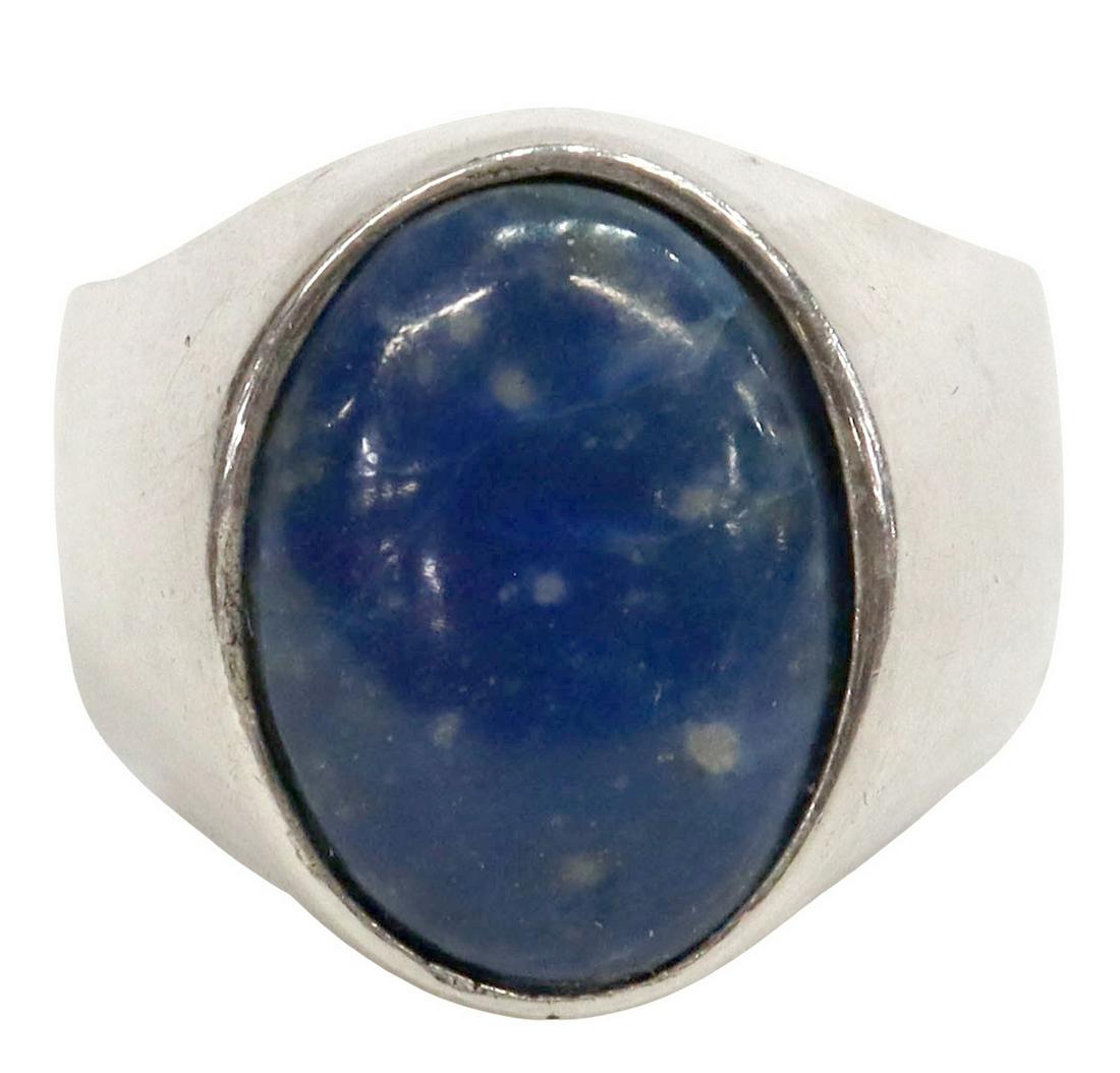 ESTATE GENT'S 950 SILVER & LAPIS CABOCHON RING (1 of 5)