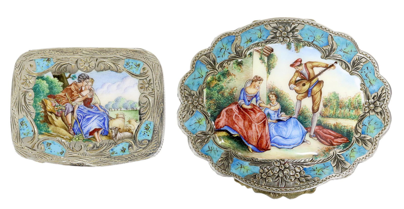 (2) ITALIAN SILVER & ENAMEL MIRRORED COMPACTS (1 of 5)