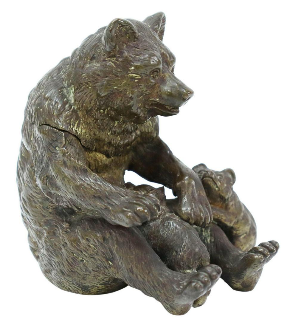 VIENNA BRONZE INKWELL MOTHER BEAR & CUBS (1 of 5)