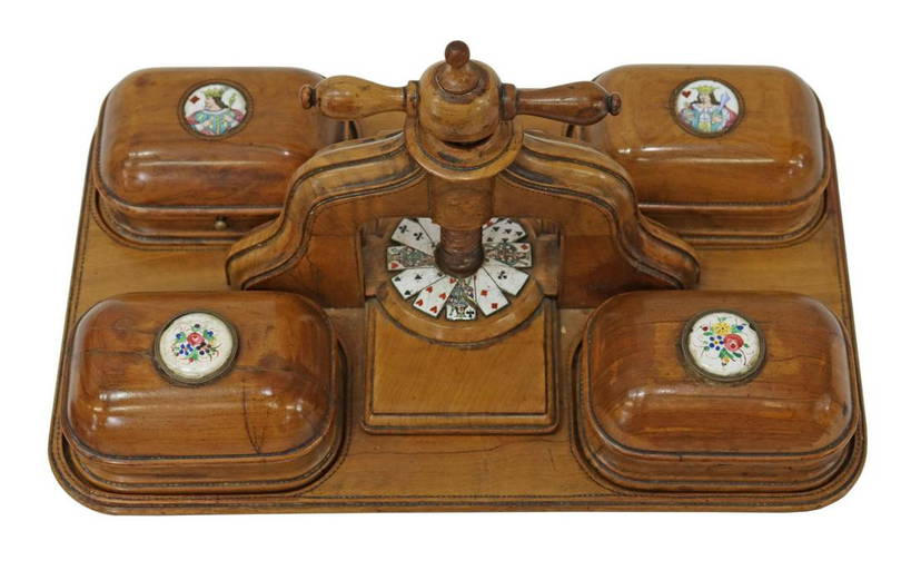 English Fruitwood & Enameled Playing Card Press