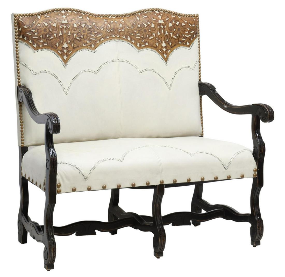 WESTERN STYLE TOOLED LEATHER SETTEE (1 of 3)