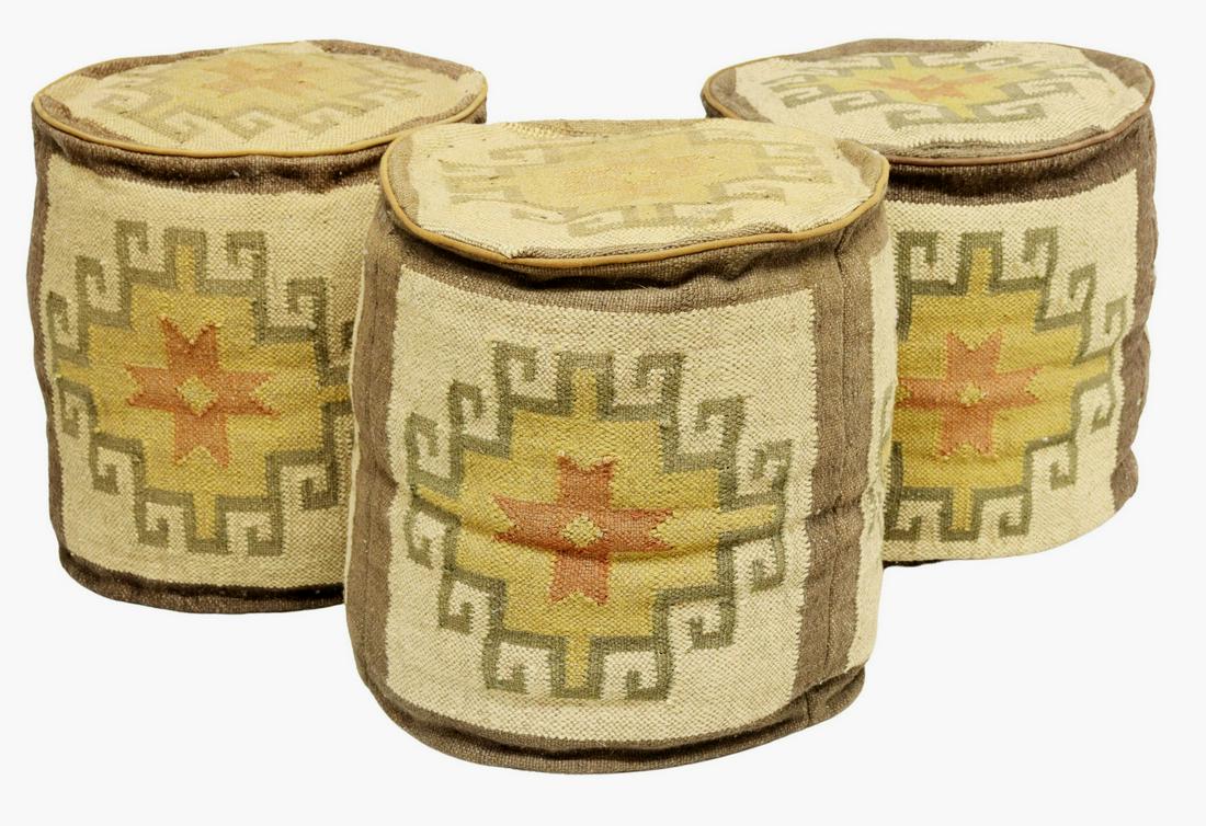 (3) SOUTHWEST STYLE KILIM ROUND POUF OTTOMANS (1 of 3)