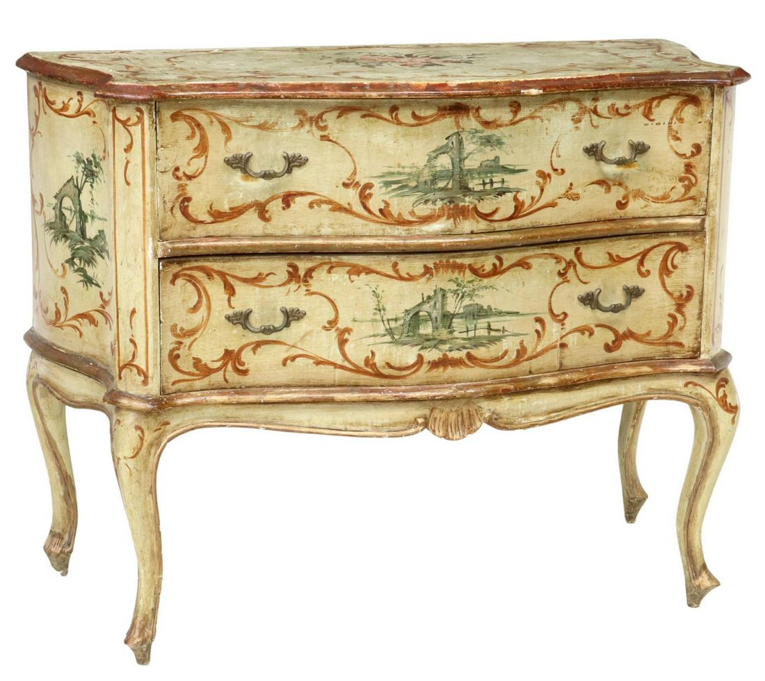 VENETIAN PAINT DECORATED TWO-DRAWER COMMODE (1 of 5)
