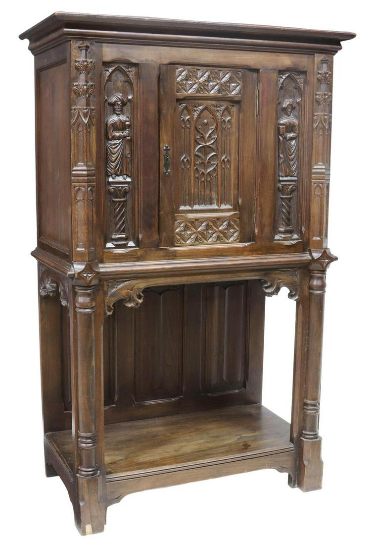 FRENCH GOTHIC REVIVAL CARVED OAK CREDENCE CUPBOARD (1 of 5)