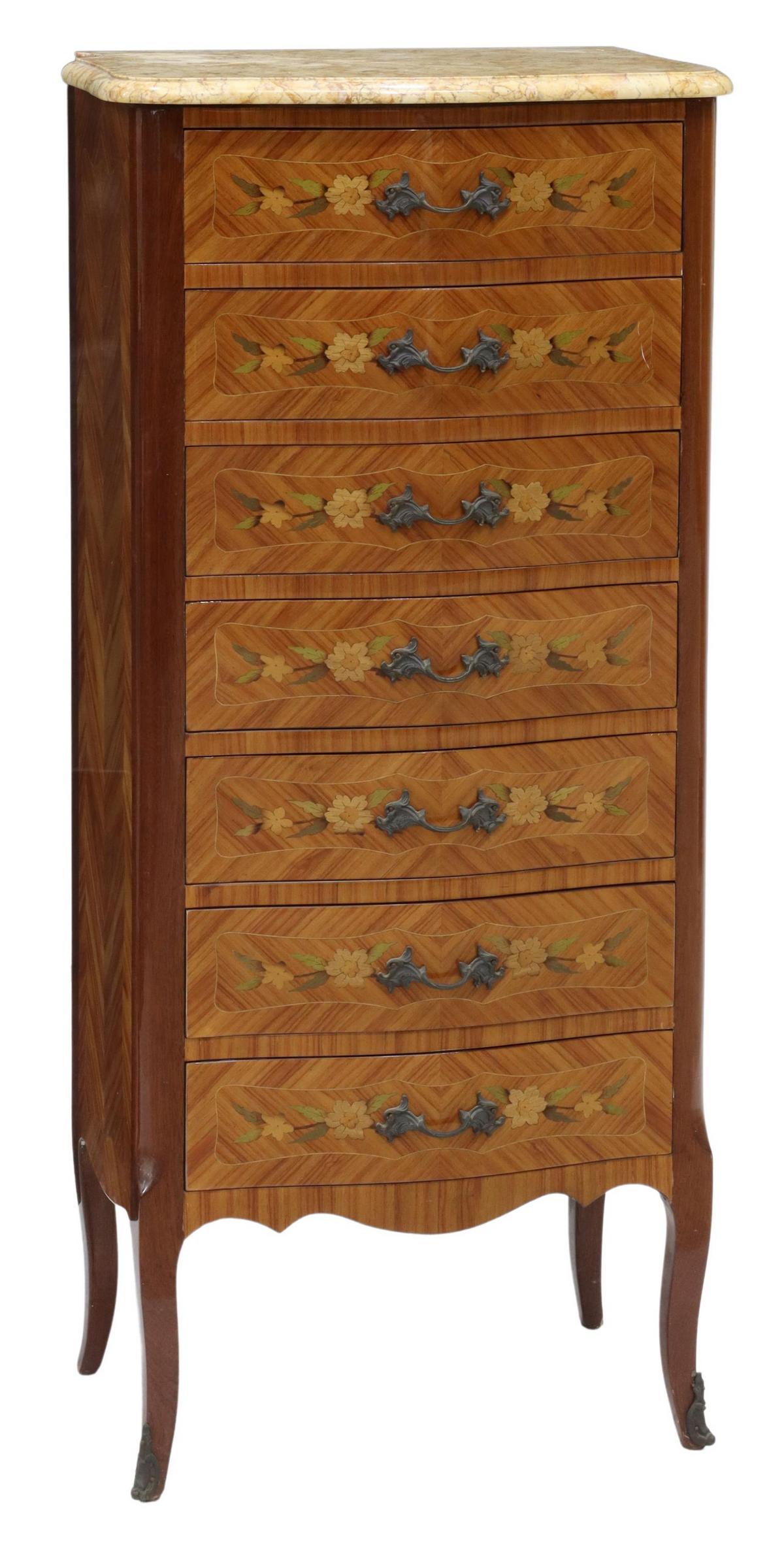 LOUIS XV STYLE MARBLE-TOP MAHOGANY SEMAINIER (1 of 7)