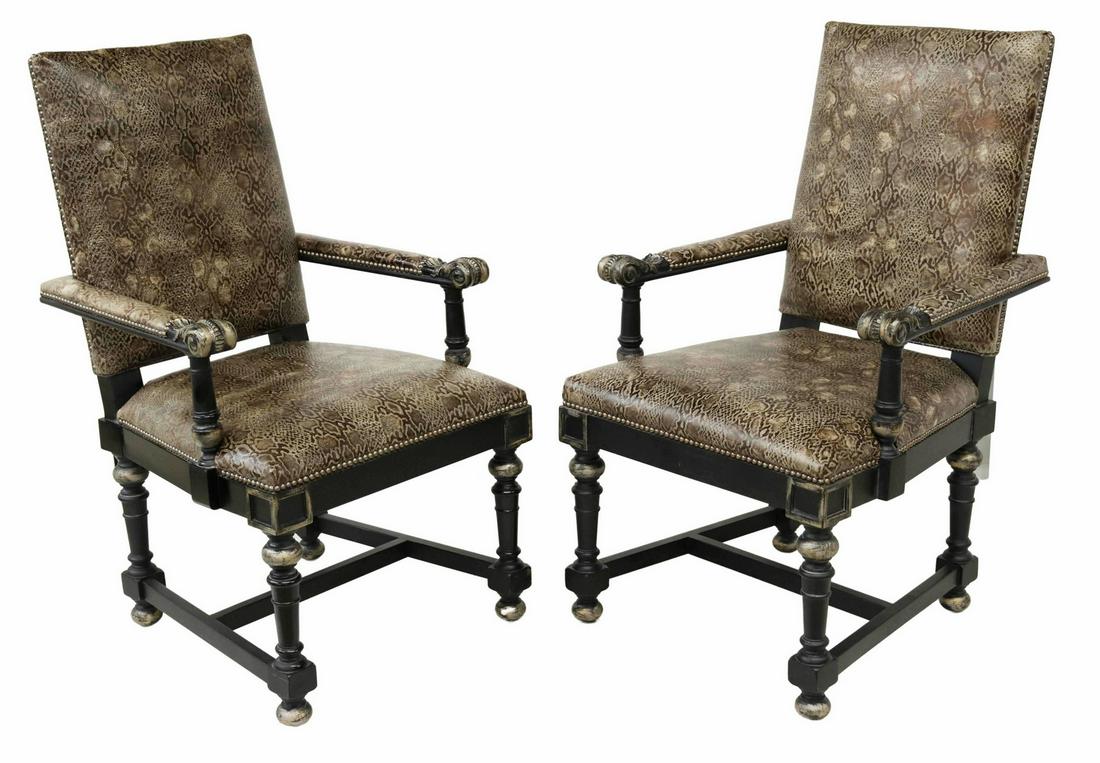 (2) HIGHBACK PYTHON EMBOSSED LEATHER ARMCHAIRS (1 of 3)