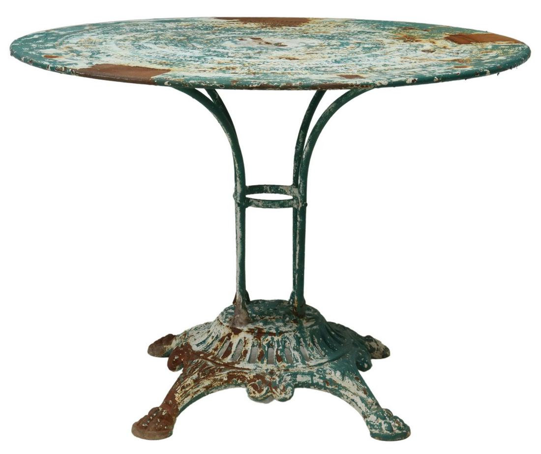 GREEN PAINTED CAST IRON PATIO GARDEN TABLE (1 of 3)