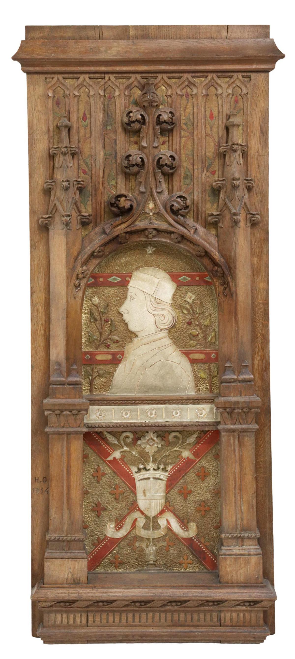 FRENCH GOTHIC STYLE WOOD & STONE RELIGIOUS PANEL (1 of 3)