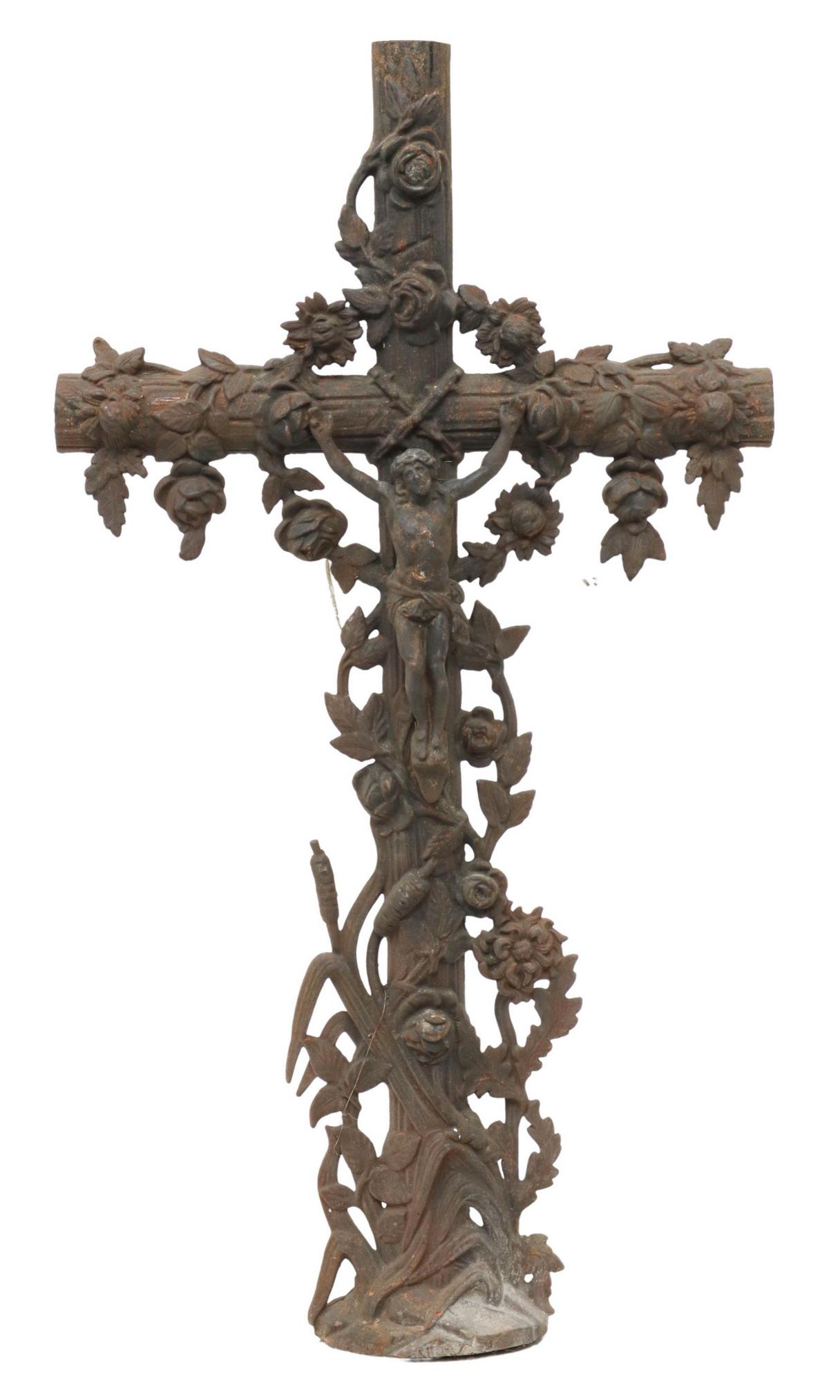 FRENCH CAST IRON CRUCIFIX CROSS, 19TH C. (1 of 2)