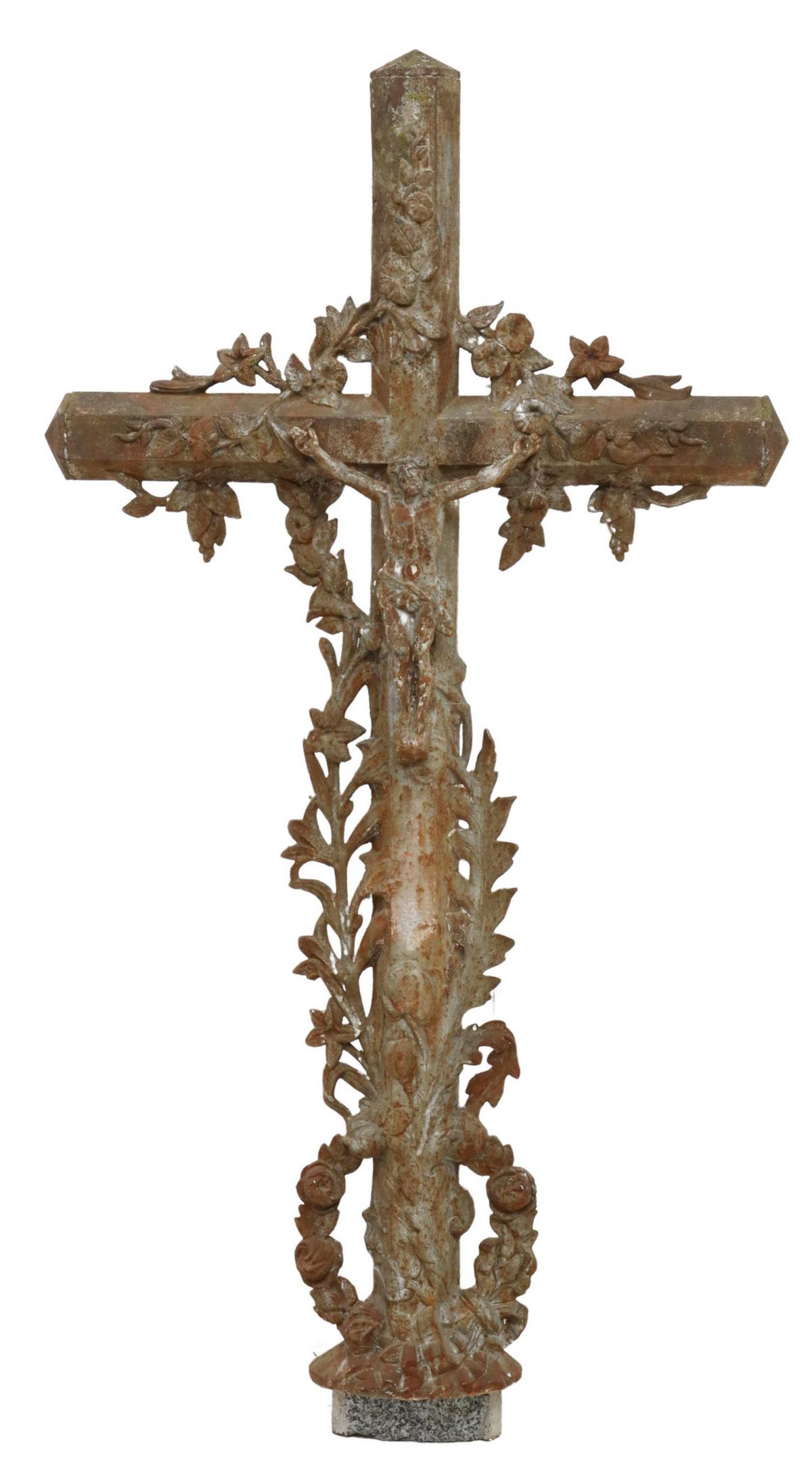 FRENCH CAST IRON CRUCIFIX CROSS, 19TH C. (1 of 2)
