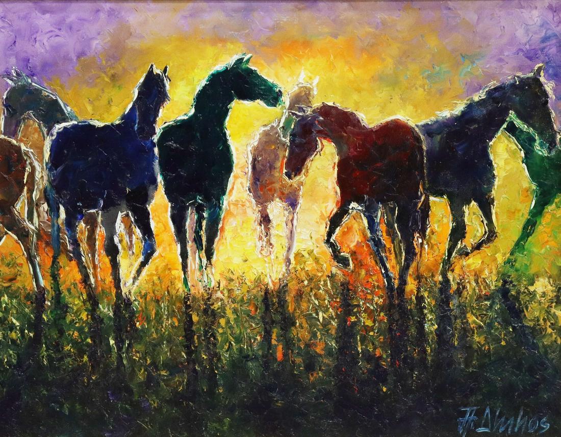 SIGNED PAINTING HORSES AT SUNSET (1 of 4)