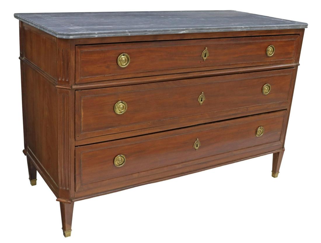 FRENCH LOUIS XVI STYLE MARBLE-TOP MAHOGANY COMMODE (1 of 5)
