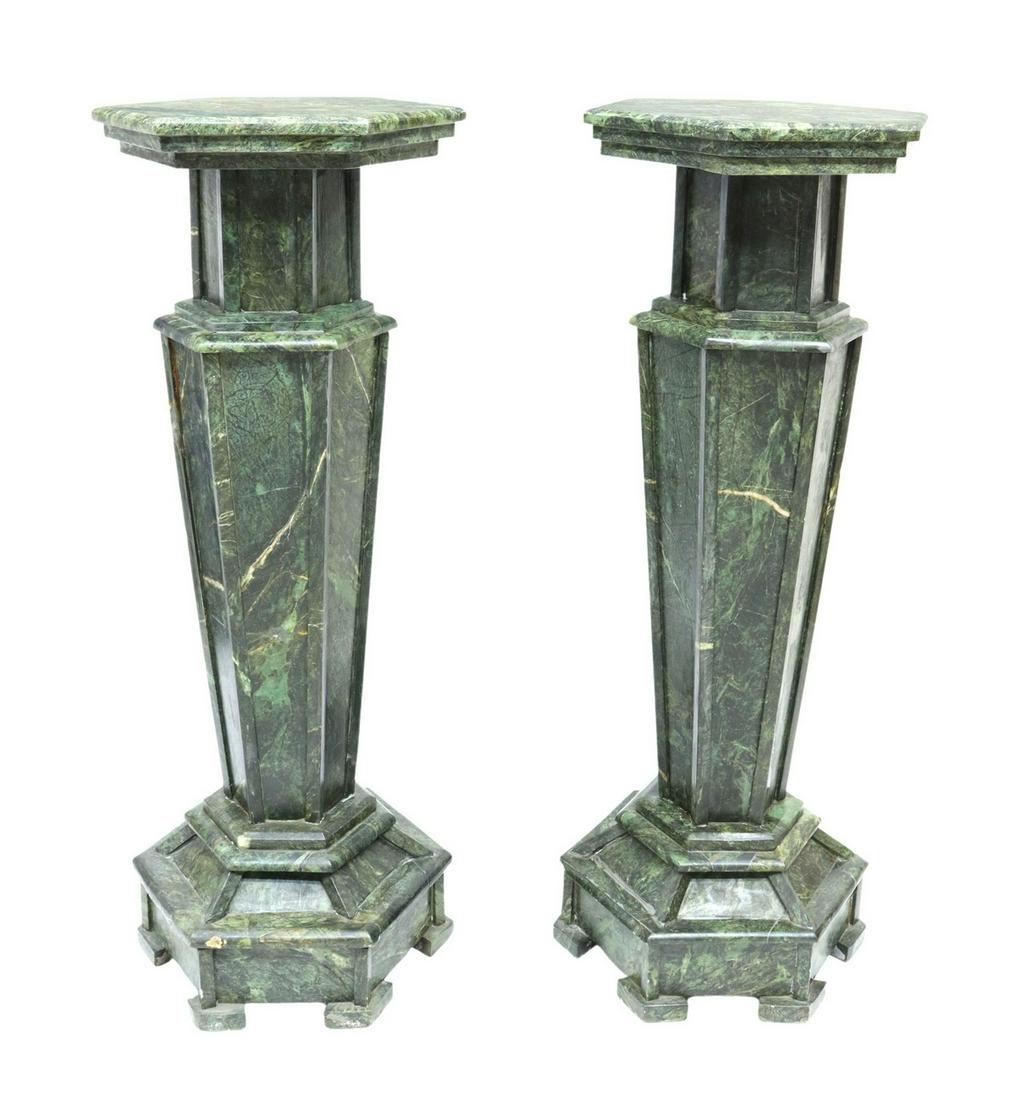 (2) LARGE GREEN STONE PEDESTALS PLANT STANDS, 51"H (1 of 3)