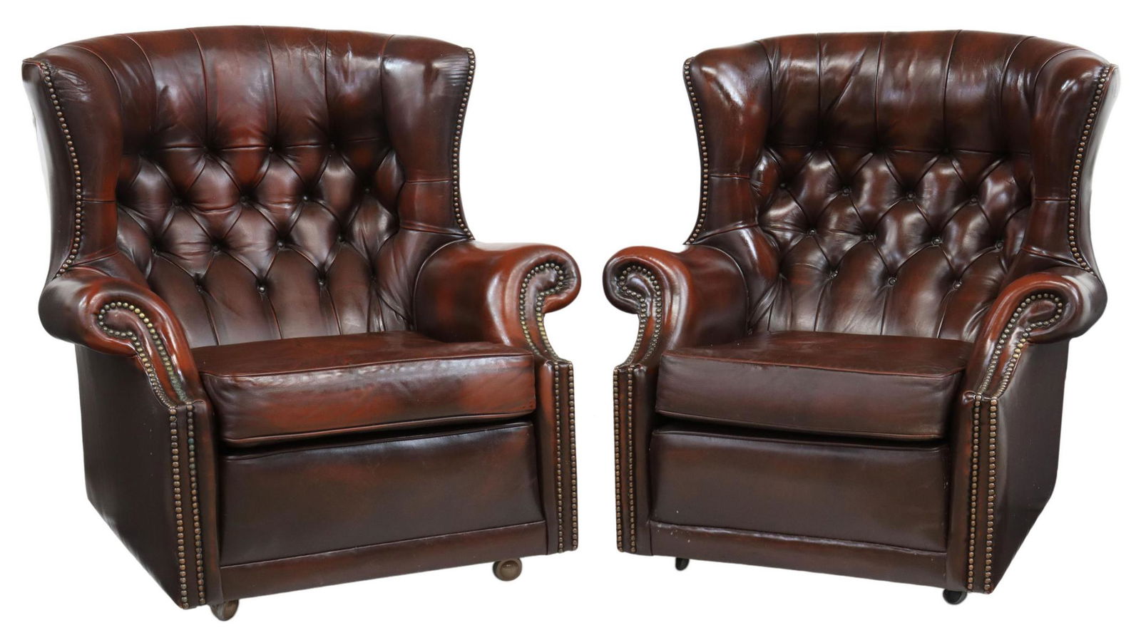 (2) ENGLISH TUFTED LEATHER WINGBACK ARMCHAIRS (1 of 3)