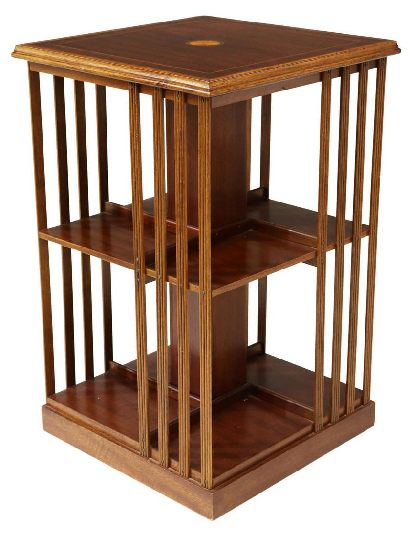 English Mahogany Rotating Bookcase Library Stand