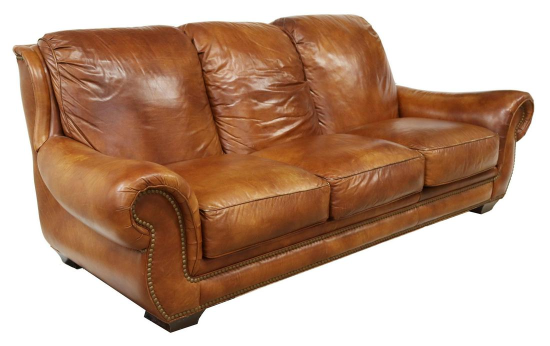 HANCOCK & MOORE BROWN LEATHER THREE-SEAT SOFA (1 of 3)