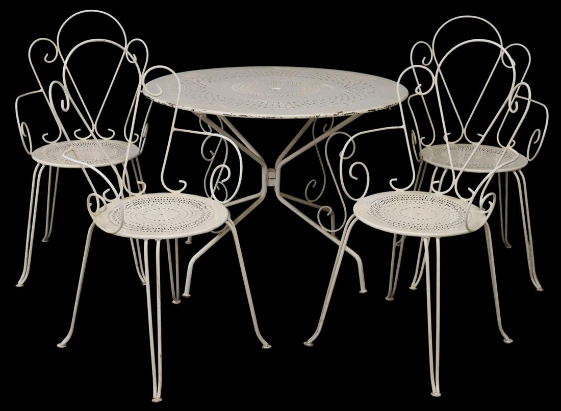 (5) FRENCH WHITE PAINTED IRON PATIO TABLE & CHAIRS (1 of 5)