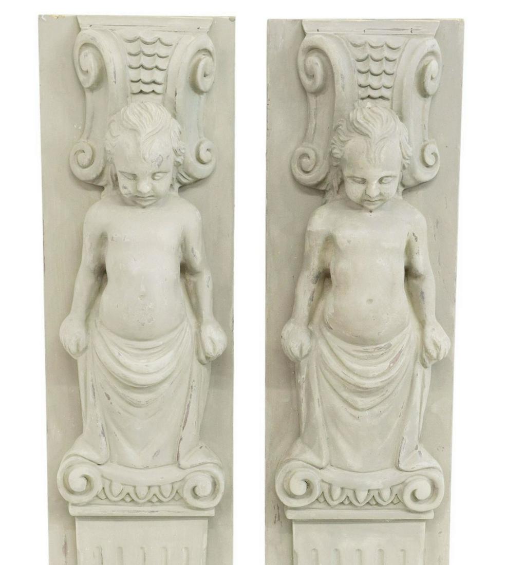 (2) ARCHITECTURAL FIGURAL CARVED & PAINTED PANELS (1 of 3)