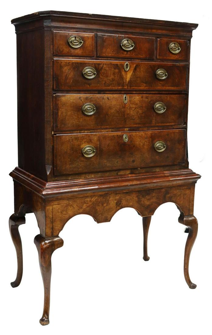 ENGLISH QUEEN ANNE STYLE WALNUT CHEST ON STAND (1 of 4)