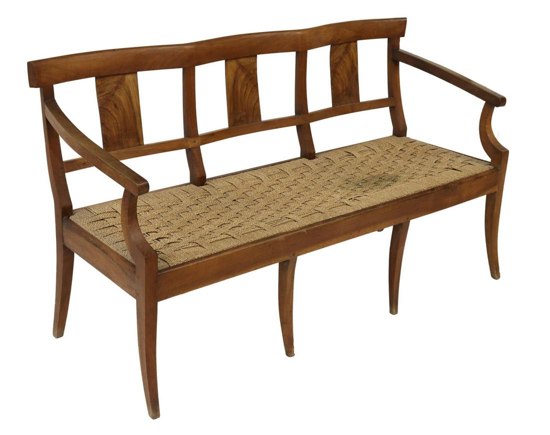 FRENCH PROVINCIAL WALNUT RUSH SEAT BENCH (1 of 4)