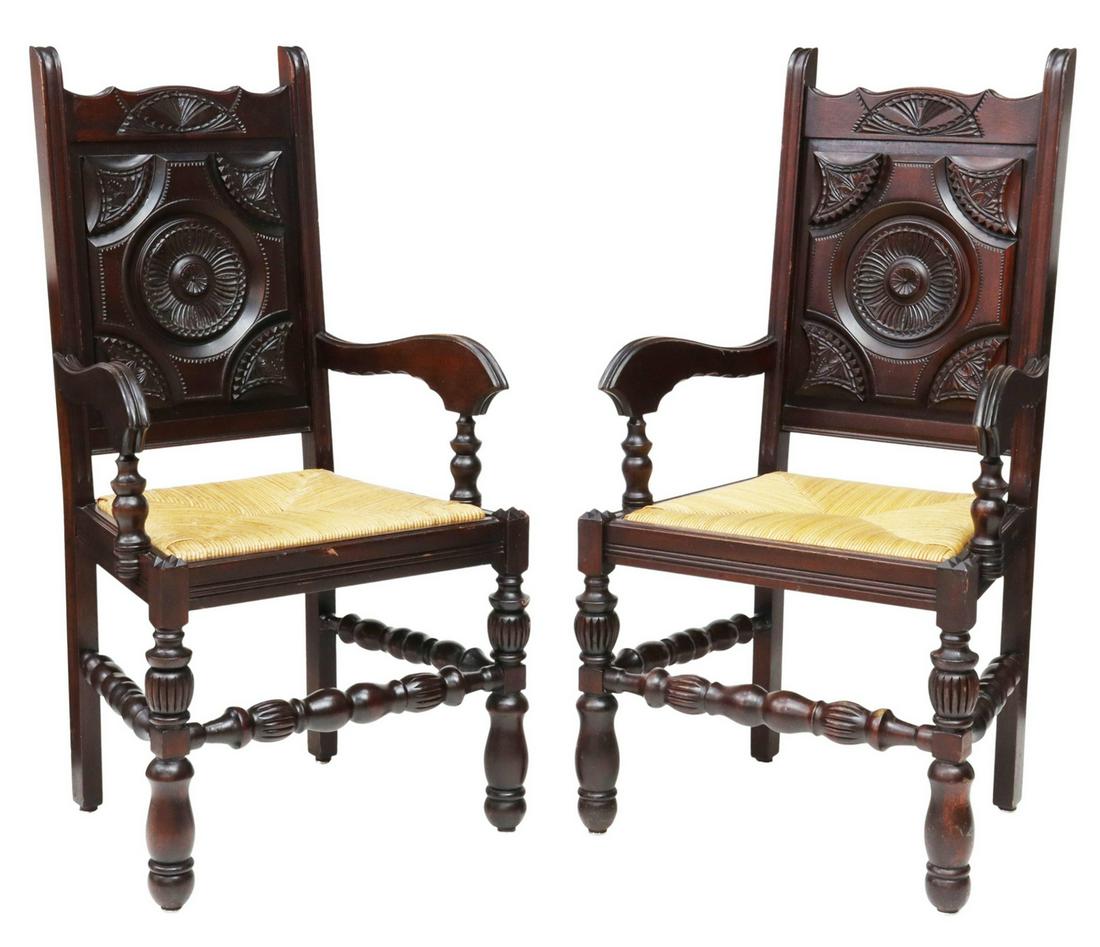 (2) FRENCH LOUIS XIII STYLE CARVED ARMCHAIRS (1 of 3)