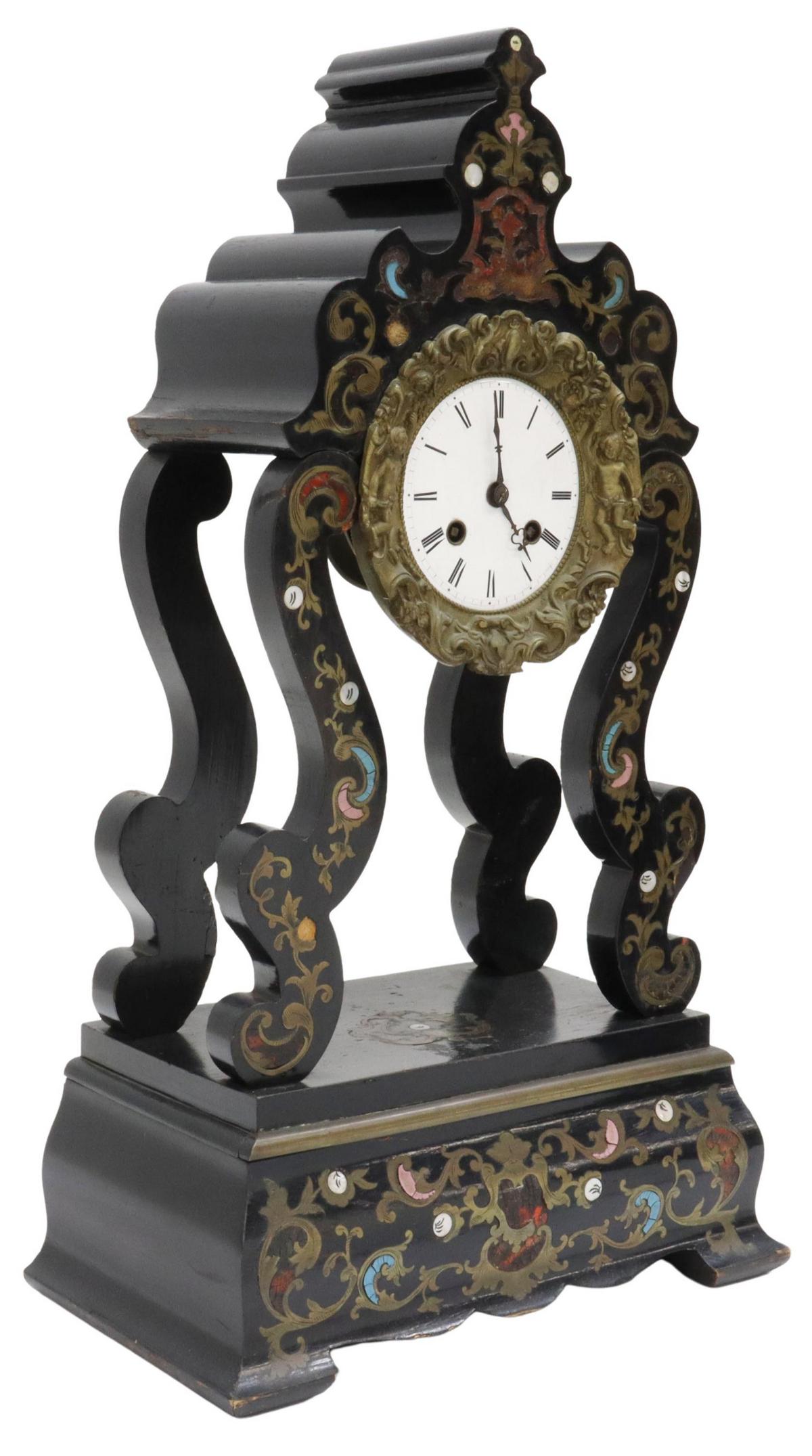 FRENCH NAPOLEON III PERIOD INLAID PORTICO CLOCK (1 of 6)