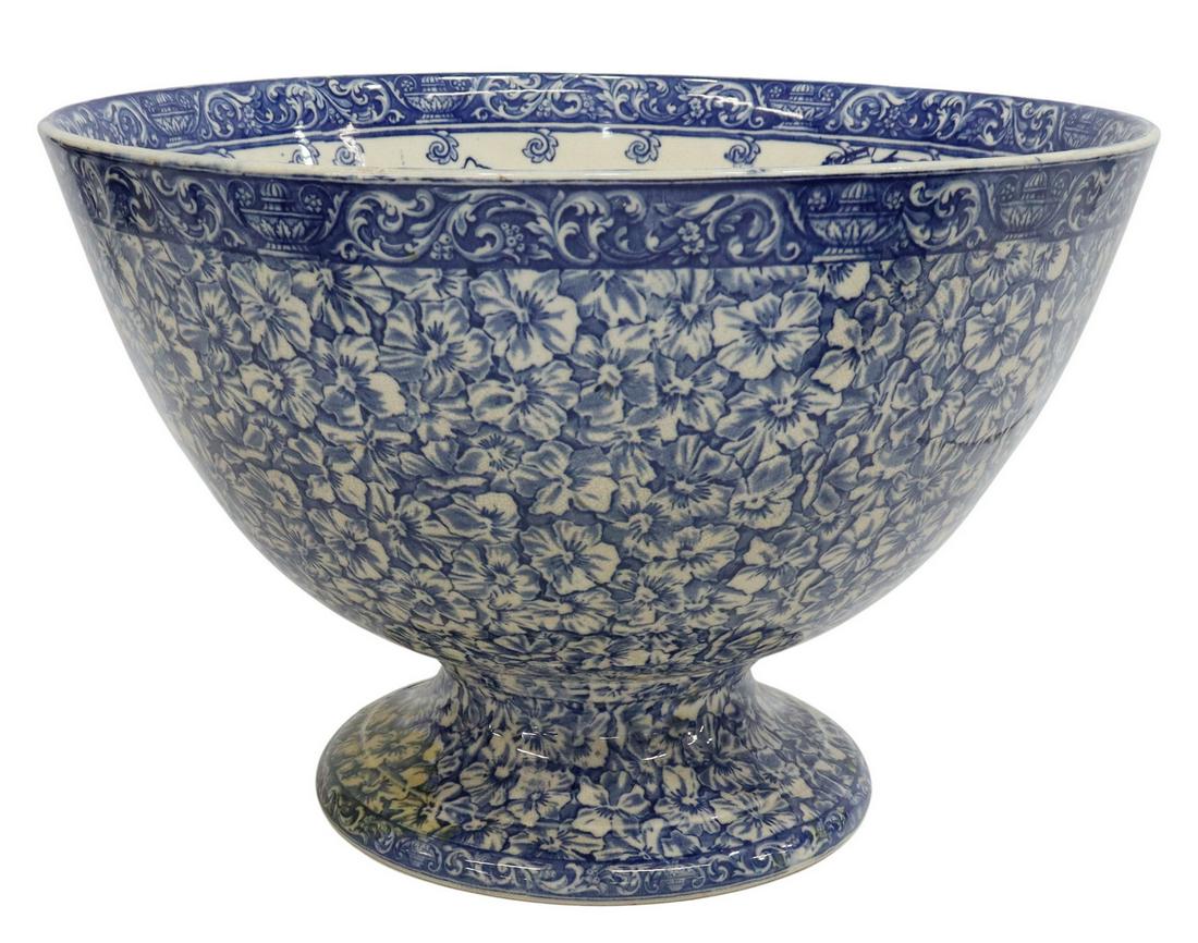 ROYAL DOULTON BLUE & WHITE PEDESTAL PUNCH BOWL (1 of 5)