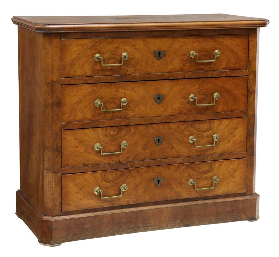 FRENCH LOUIS PHILIPPE BURLED WALNUT COMMODE (1 of 5)