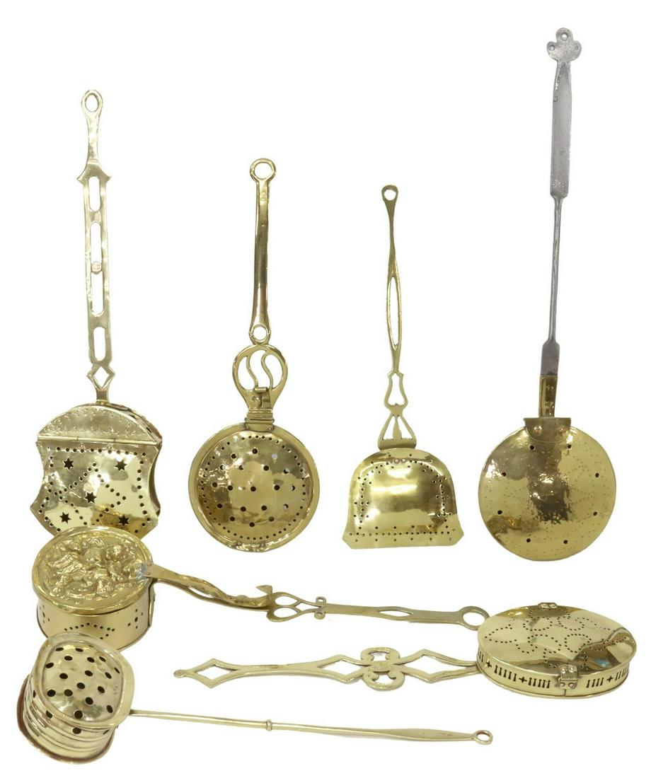 (7) FANCY BRASS BED WARMERS, 19TH C/20THC (1 of 8)