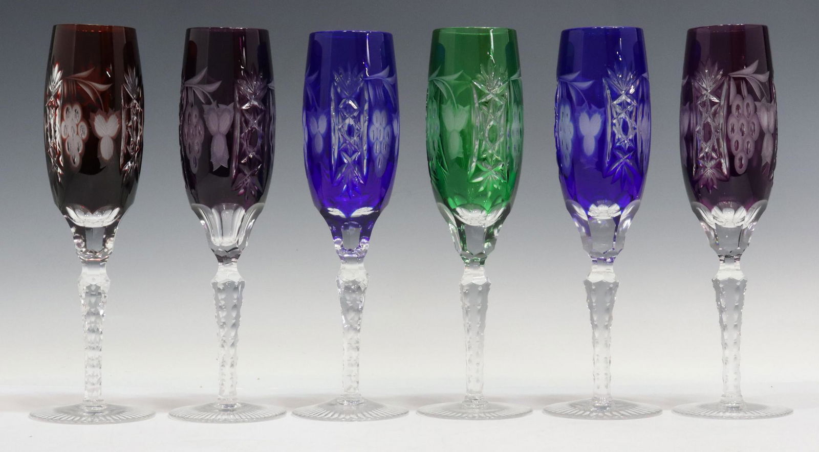 (6) BOHEMIAN CUT-TO-CLEAR GLASS CHAMPAGNE FLUTES (1 of 2)