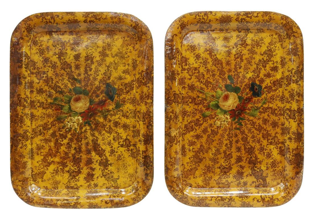 (2) LARGE TOLE PAINTED SERVICE TRAYS (1 of 3)