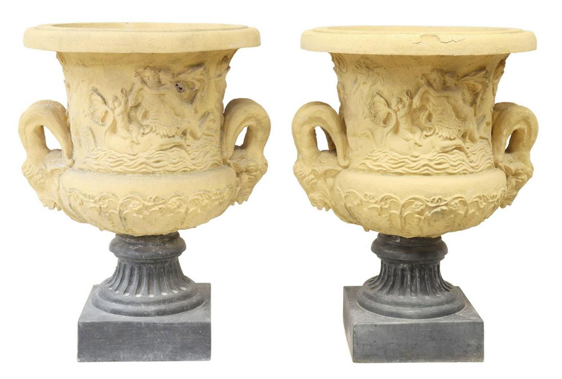 (2) LARGE CAST RESIN GARDEN URN PLANTERS (1 of 2)