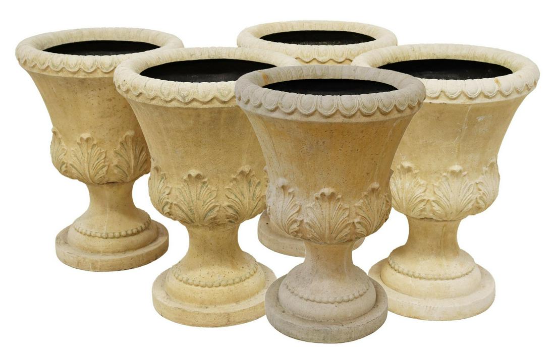 (5) LARGE CAST RESIN GARDEN URN PLANTERS (1 of 2)