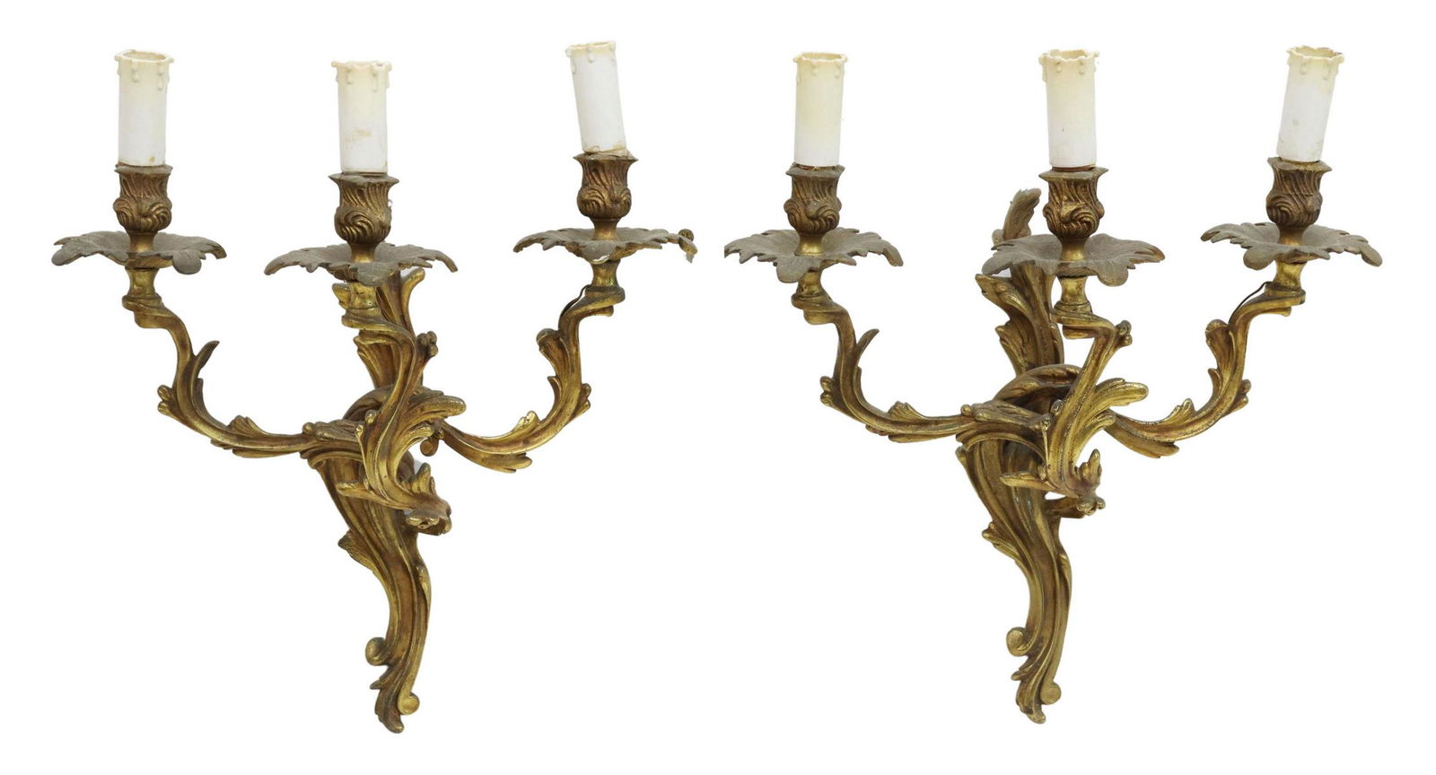 (2) LOUIS XV STYLE BRONZE THREE-LIGHT SCONCES (1 of 2)