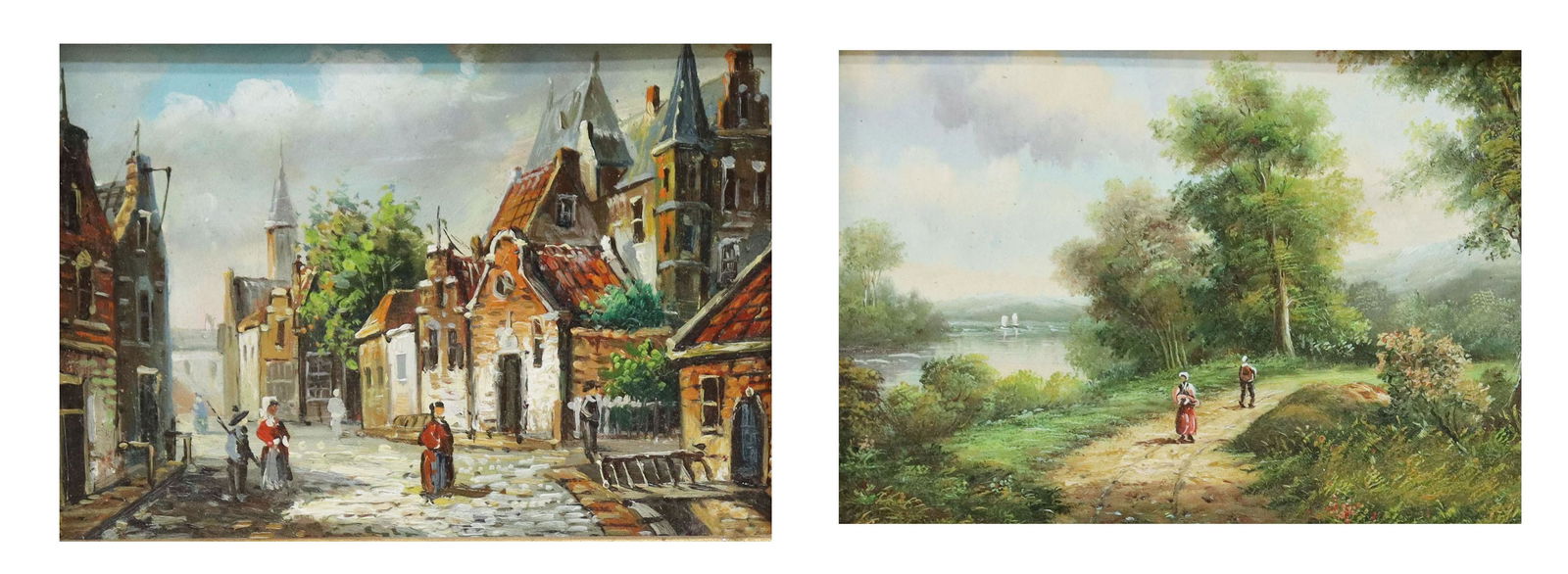 (2) DECORATIVE FRAMED OIL ON WOOD PANEL PAINTINGS (1 of 5)