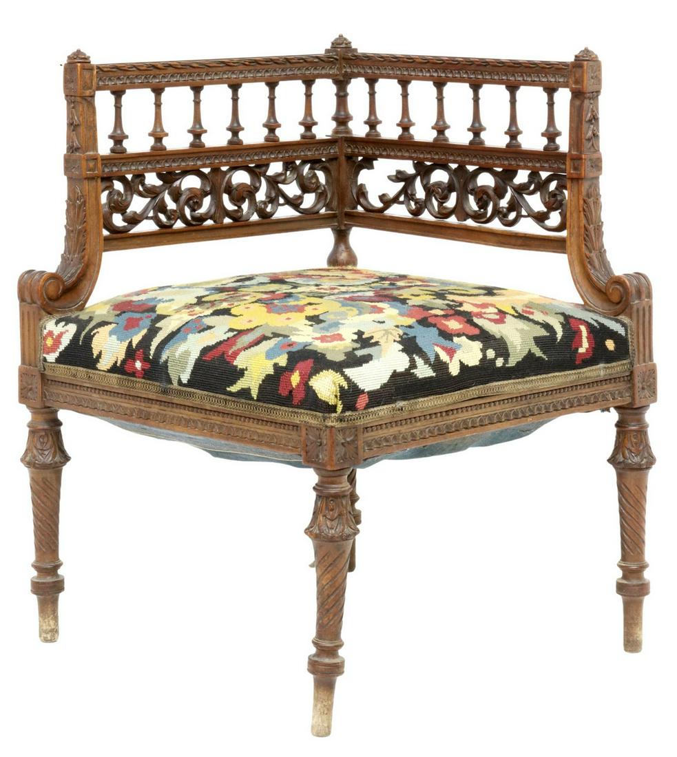 FRENCH LOUIS XVI STYLE CARVED CORNER CHAIR (1 of 4)
