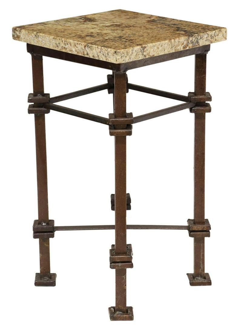 GRANITE-TOP IRON SIDE TABLE PEDESTAL STAND (1 of 4)
