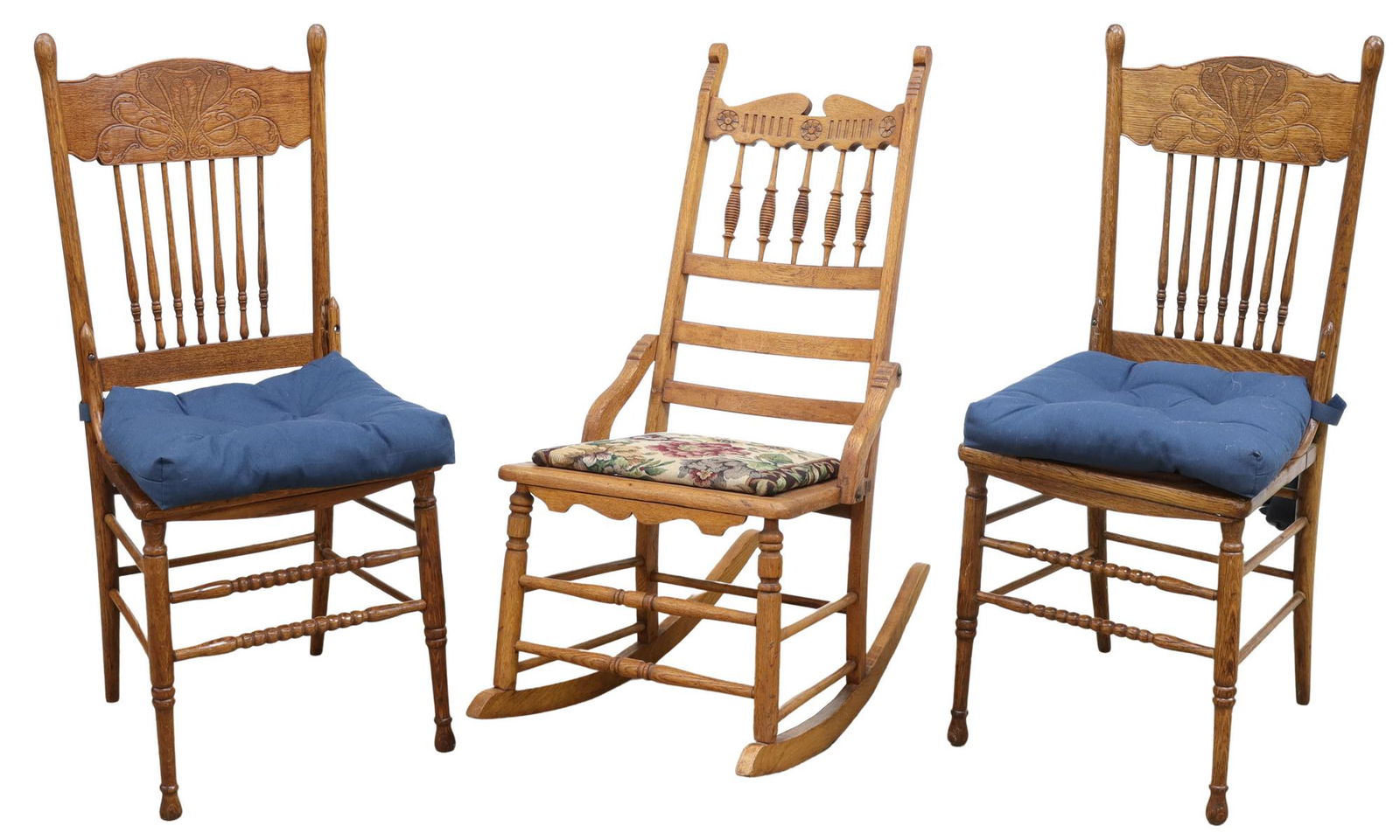 (3) AMERICAN OAK PRESSBACK CHAIRS & ROCKING CHAIR (1 of 3)