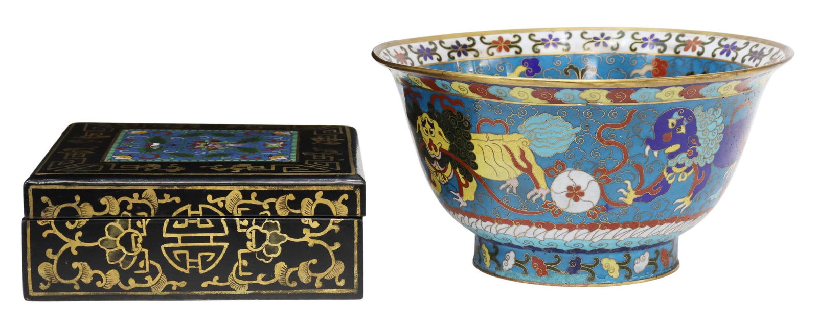 (2) CHINESE CLOISONNE ENAMEL BOWL & TABLE BOX (1 of 5)