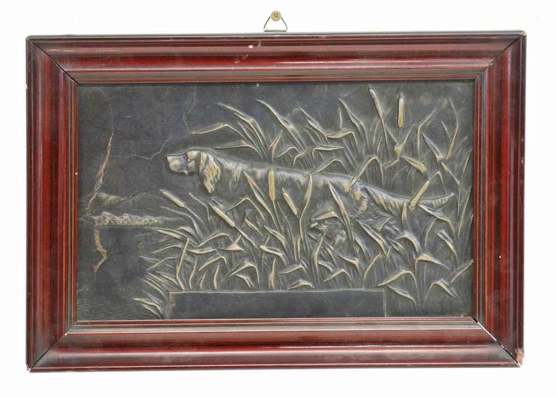 PATINATED BRONZE HUNTING DOG ON POINT PLAQUE (1 of 3)