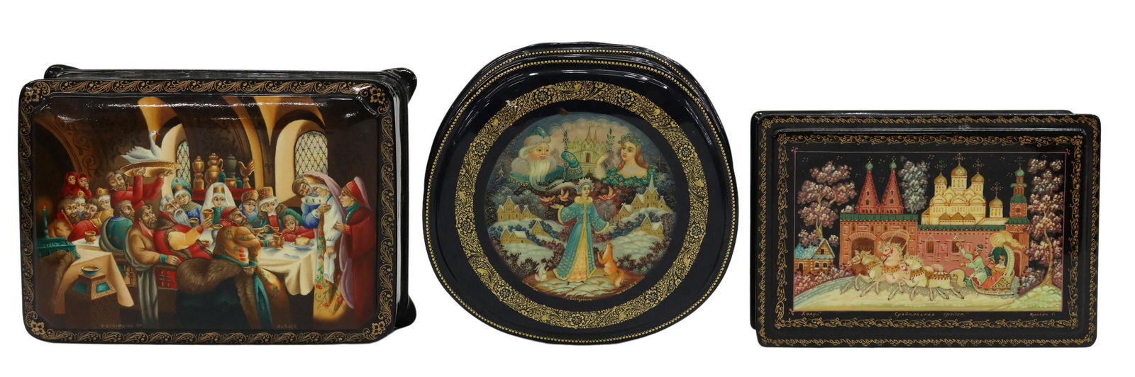(3) RUSSIAN LACQUER FAIRY TALE BOXES, SIGNED (1 of 8)