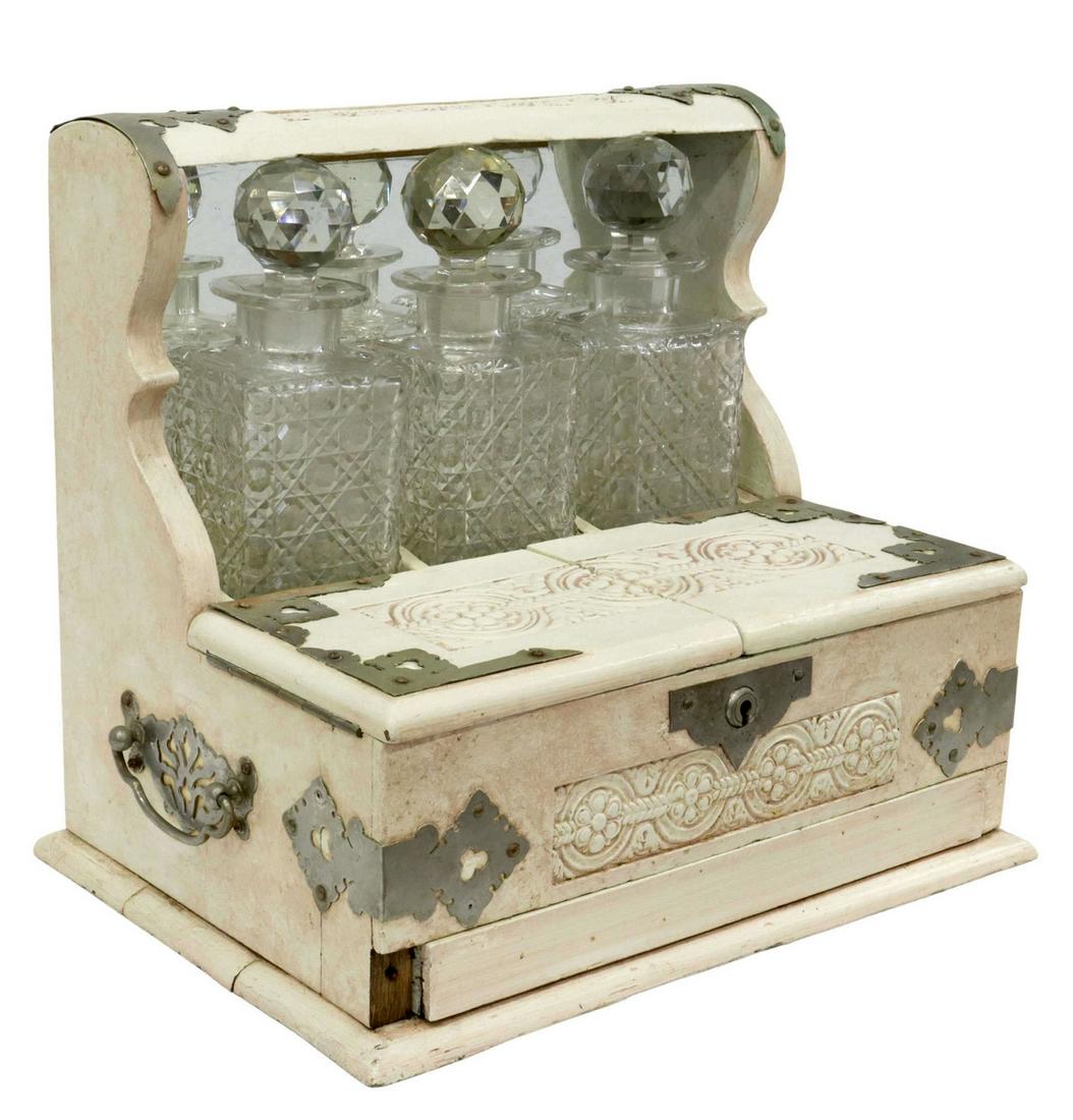 ENGLISH PAINTED TANTALUS SET WITH GLASS DECANTERS (1 of 3)