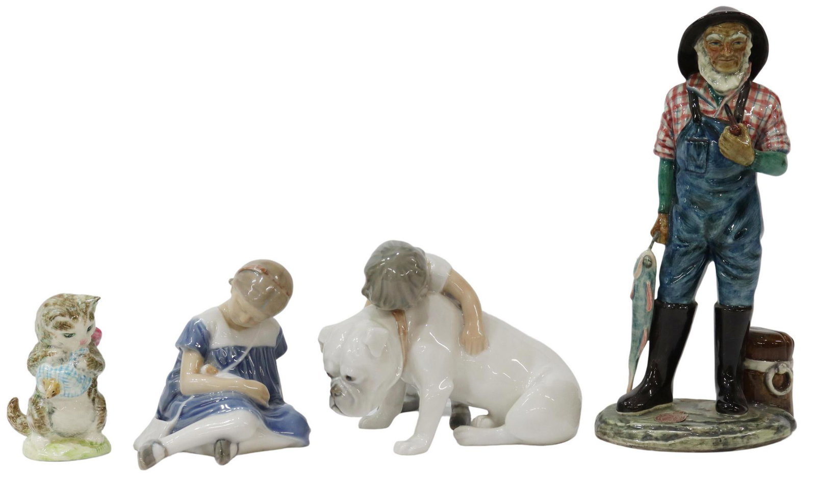 4) PORCELAIN FIGURES: BESWICK, BING GRONDAHL, GORT: (lot of 4) Porcelain figures, including: (2) Danish Bing & Grondahl figures, (one) Girl Sitting with Toy Baby Doll, numbered 1526, artist initial R, approx 3.5"h, 4.25"w, 3"d, (one) Little Boy with Bu