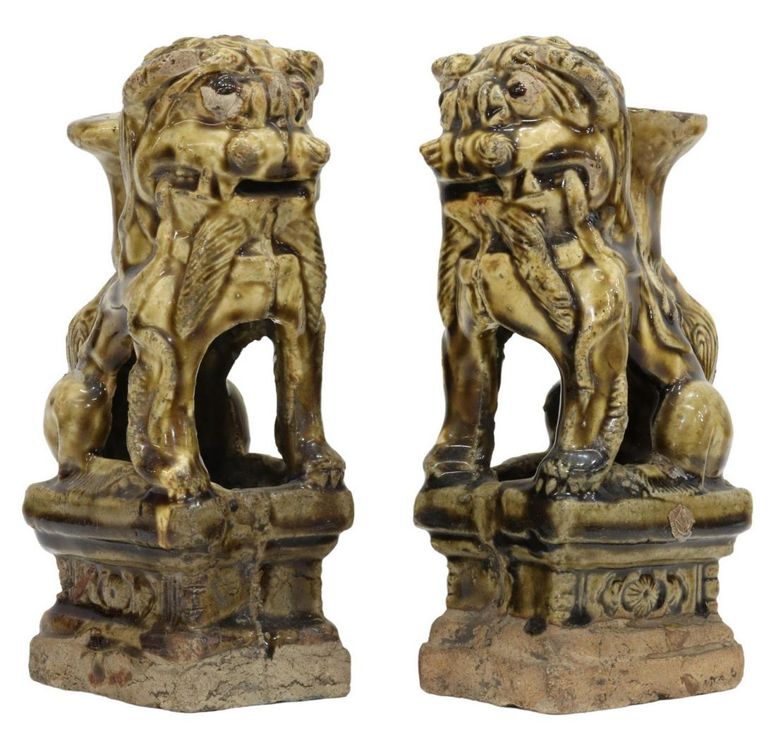 (2) CHINESE CERAMIC FOO LION INCENSE HOLDERS (1 of 3)